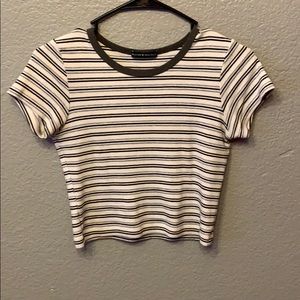 white and grey striped tee